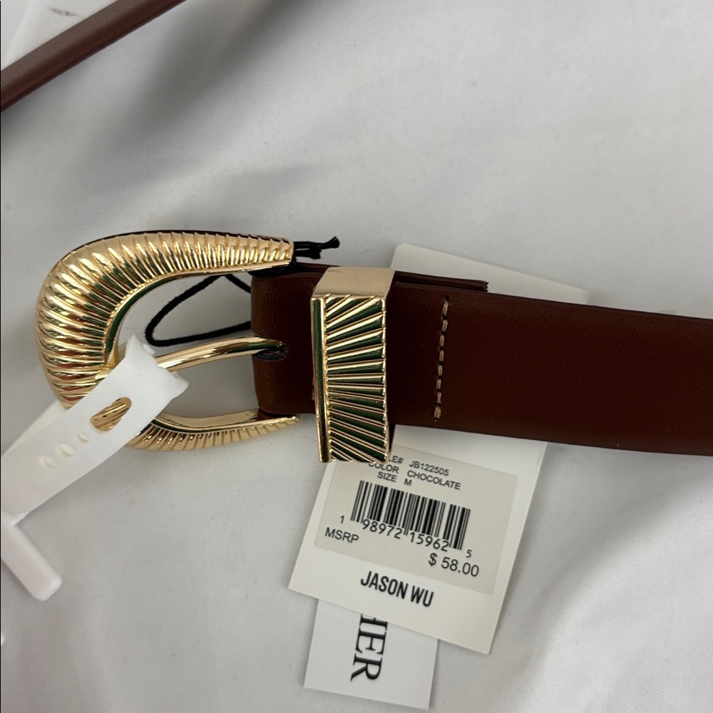 NWT Jason Wu Genuine leather belt w/gold color hardware…color-chocolate… - Picture 4 of 5